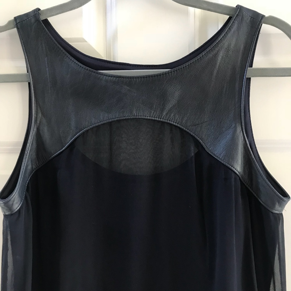 Bailey 44 navy Dress Sleeveless Leather Chiffon M - Picture 5 of 6